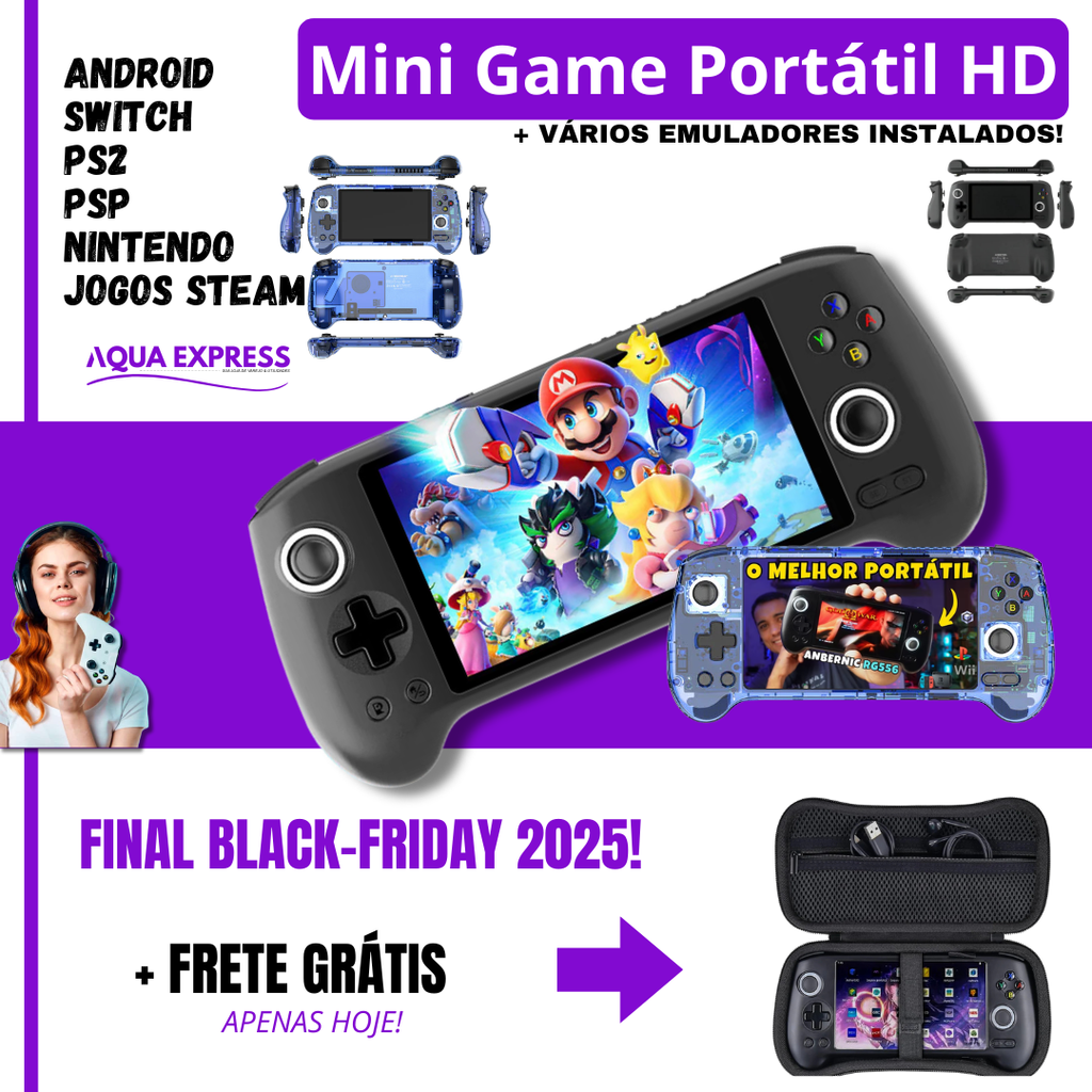 MINI GAME PORTÁTIL - Roda PS2, PS1, PSP, NITENDO, ANDROID e STEAM [BIBLIOTECA COM 1000 JOGOS JÁ INSTALADOS]🎁