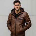 Jaqueta de Couro Masculina Hooded
