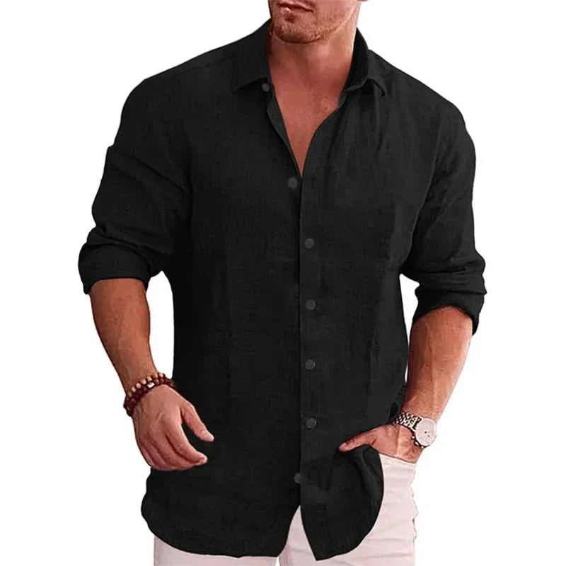 Camisa Masculina de Manga Longa de Linho Santorini