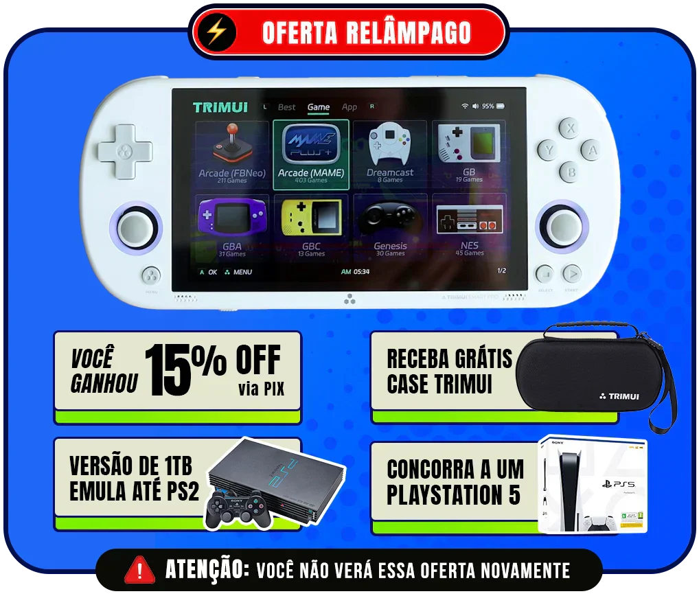 Portátil TrimUI Smart PRO™ Original - 25.800 Jogos de 26+ Consoles (180 dias de Garantia)